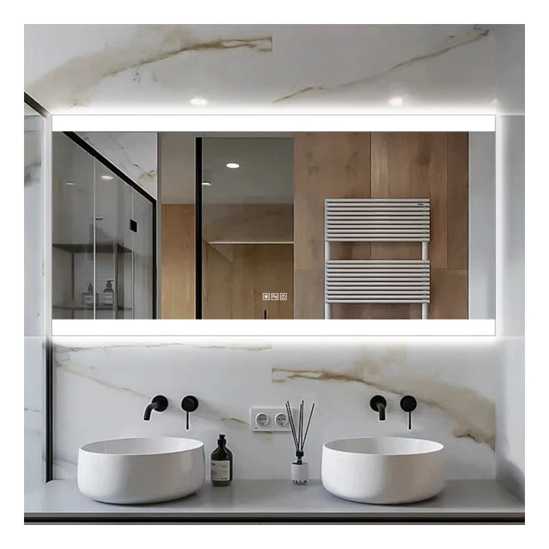 
Modern Fashion Hanging Waterproof Anti Fog Smart Led Light Bathroom Mirror For Hotel And Home 