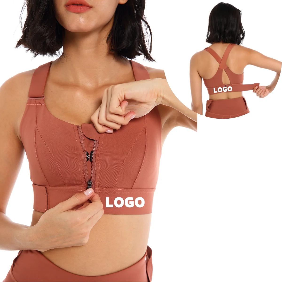 Women Front Zipper High Support Running Workout Bras Adjustable Strap Shockproof Gym Fitness sports bra