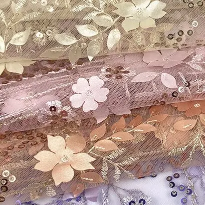 Manufacturers Directly For Sequin Laser Embroidery Embroidery Cloth Polyester Embroidered Fabric Spring And Summer  Dress Fabric