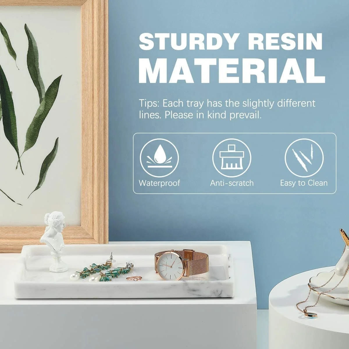 Custom Design Resin Decorative Tray Marble White Dresser Perfume Countertop Organizer Jewelry Dish Holder Resin Tray Vanity Tray