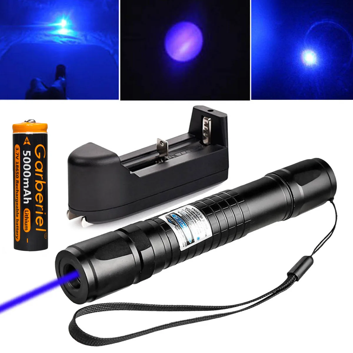 Rechargeable Blue Laser Light  405nm  Laser Pointer High Power Aluminum Case Visible Beam Laser with Battery