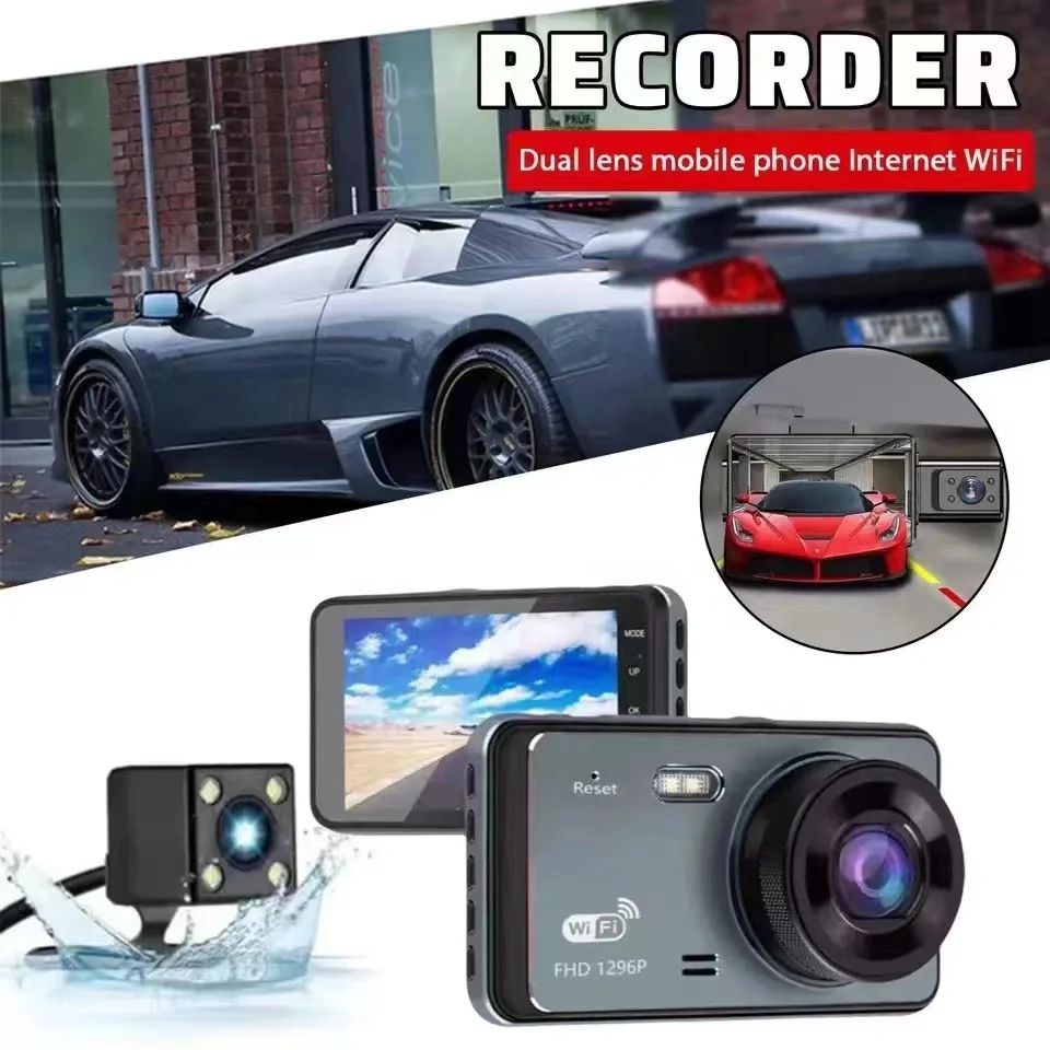 New 1296p Wide Angle  4-inch touch screen WiFi IPS screen 1296P 170 Degree Wide Angle dual lens dashcam