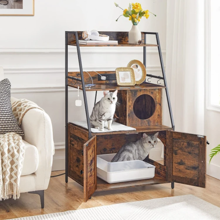 Rustic Wood Metal Pet Furniture Wrought Iron Cat Shelf Wall Mounted Storage Vintage Display Shelf