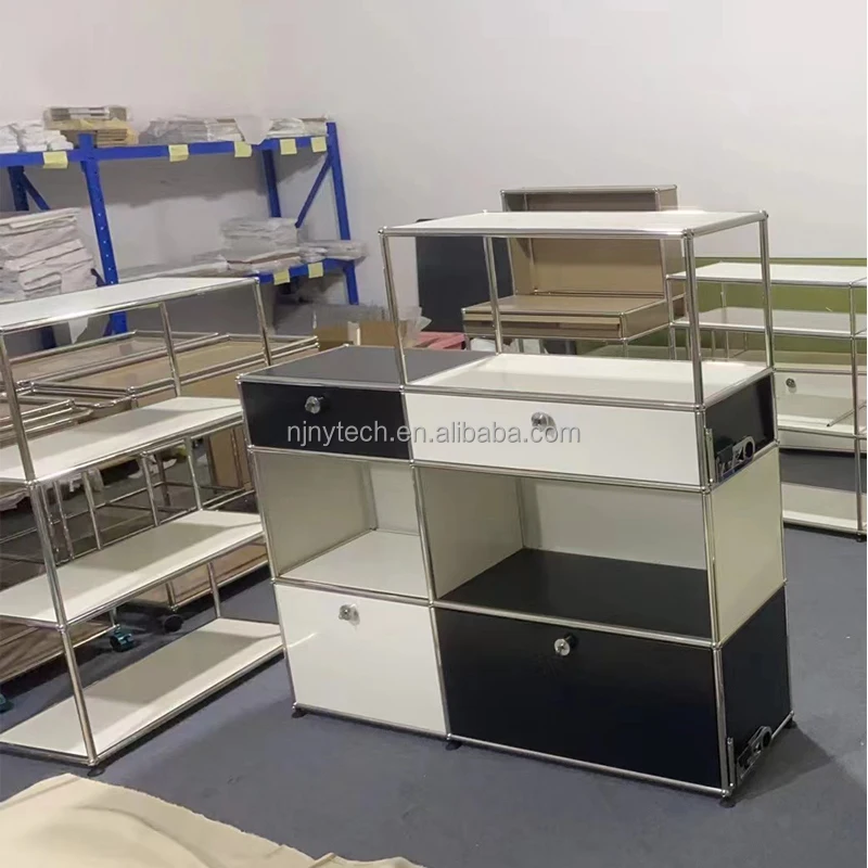 Stainless steel TV sideboard bedside table living room modern simple storage rack network storage cabinet TV side cabinet