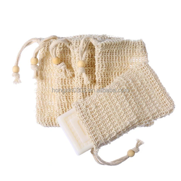 Natural Biodegradable Eco Friendly Sisal Soap Saver Pouch Bag Mesh Knitted Knitting Sisal Soap Saver Holder Bag for Soap Saving