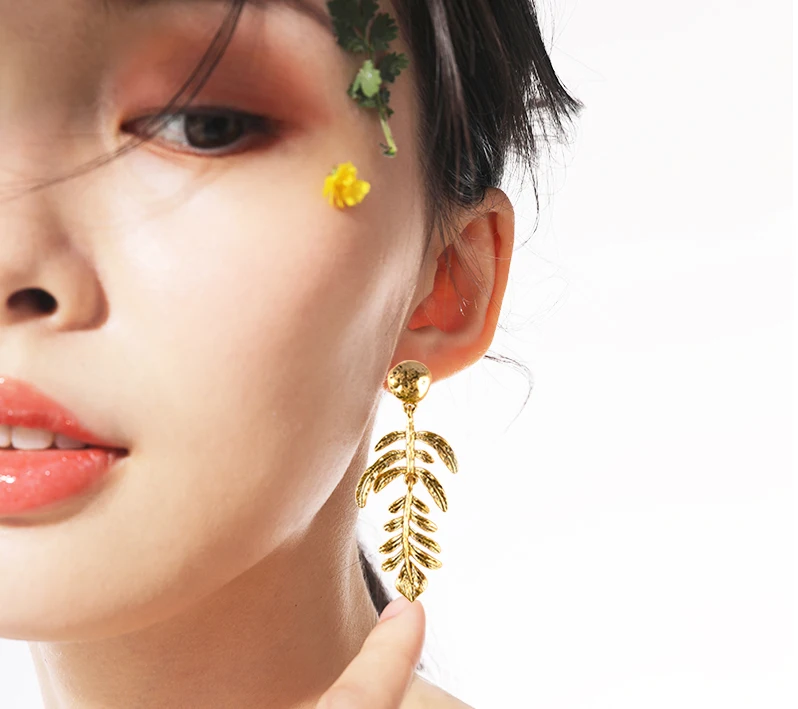 Stud Y2k Earring Vintage Gold  Leaf Plated Zinc Alloy Metal Geometric  Women Decoration Carved Ethnic Moroccan Arabic Jewelry S
