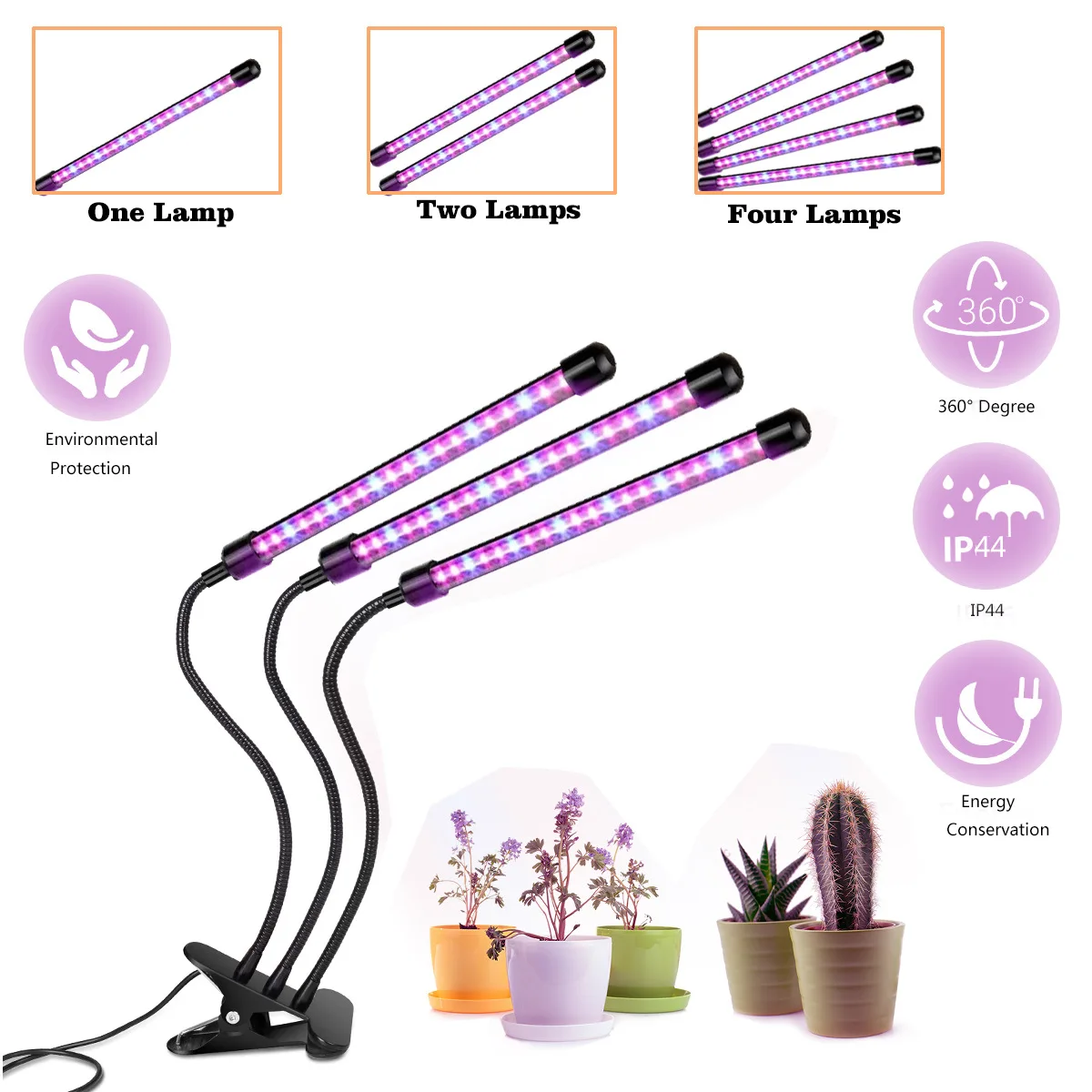 LED four head plant grow lamp with remote control USB 5V 40W full spectrum clip 80LED growing light