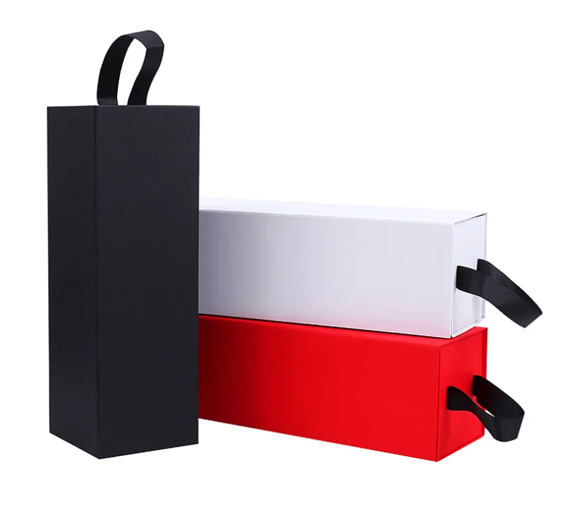 Folding Box Wine Magnetic Paper Luxury Custom Logo Black Red Stamping Foil Rigid Boxes Rectangle Paperboard Accept Custom Print
