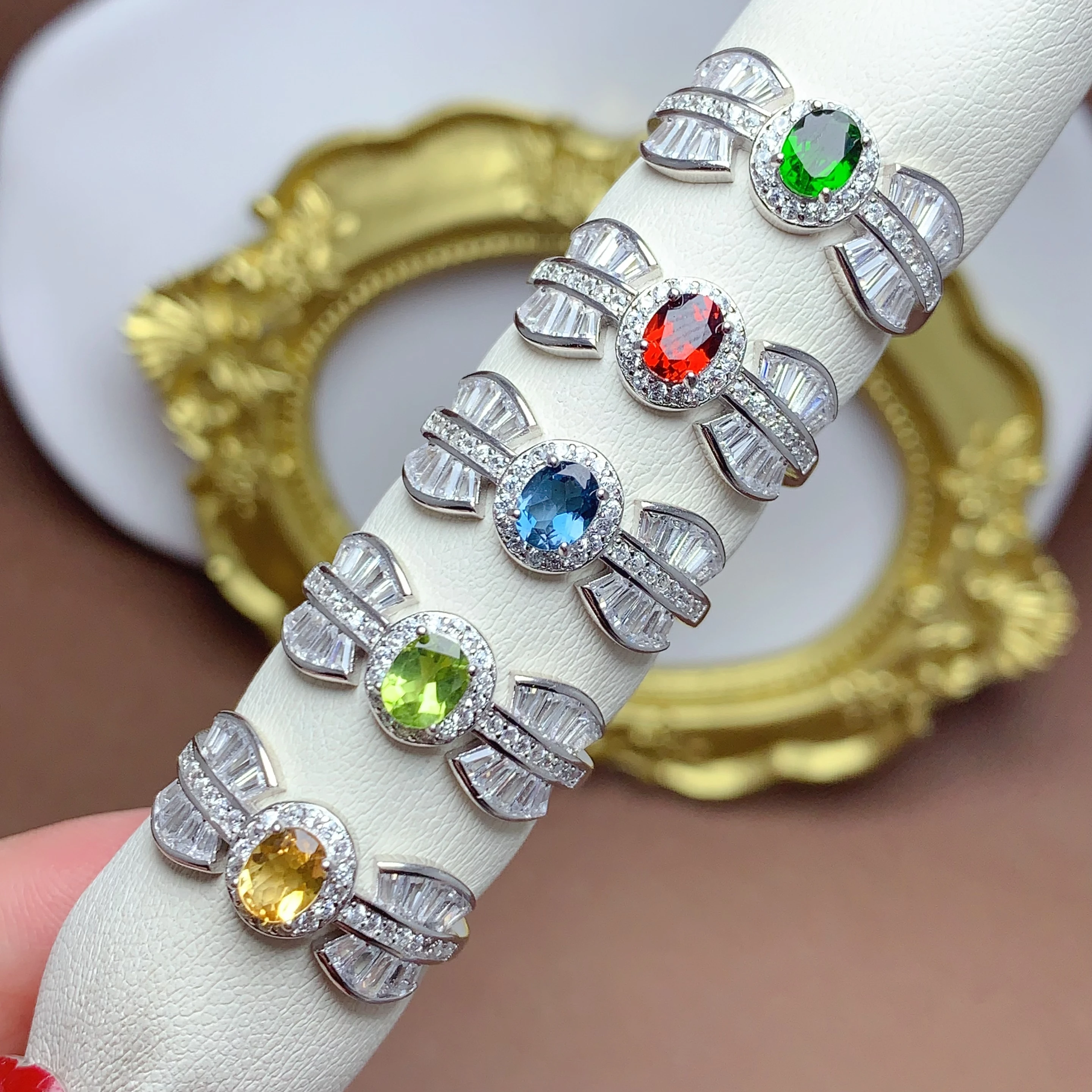 Factory Supply 925 Sterling Silver Natural Gemstone Butterfly Flower Zircon Fashion Opening Adjustable Couple Rings For Girls