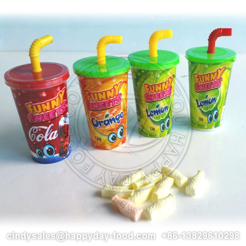 HAPPYDAY HOT SELL DRINK CANDY CUP WITH COLA SHAPE FRUIT PRESS