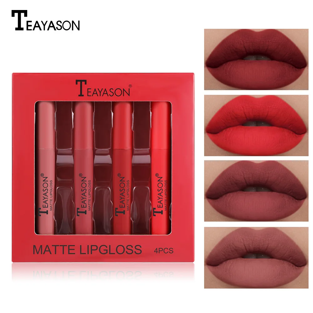 4Pcs/Box Velvet Matte Lipstick Set Fog Surface Matte Liquid Lipstick Set Not Easy To Fade
