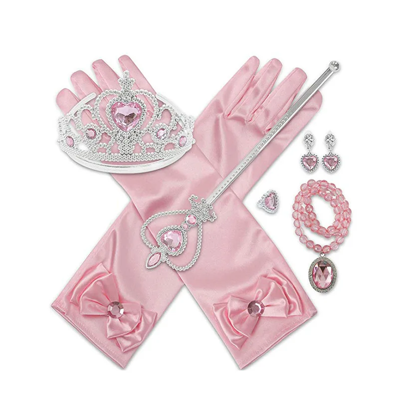 Princess Dress Up Accessories Set Girls Jewelry Scepter Necklace Earrings Gloves Rings Bracelets Elsa Wig Braid Crown