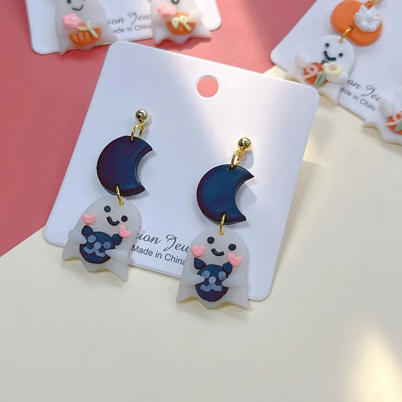 Fashion New Design Halloween Earrings Cute Pumpkin Ghost Polymer Clay Fun Earrings Jewelry Women
