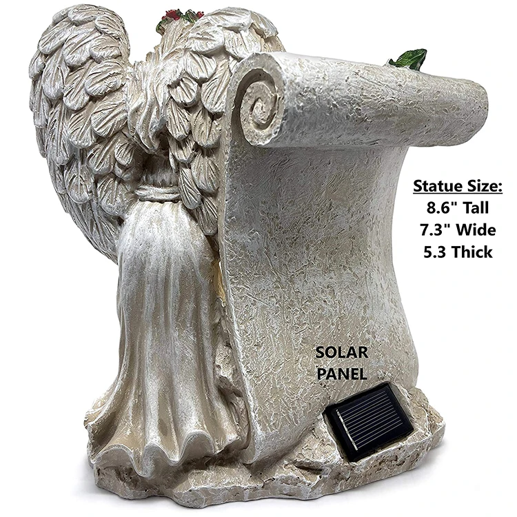 Wholesale custom design sympathy gift resin memorial garden resin angel with solar LED light