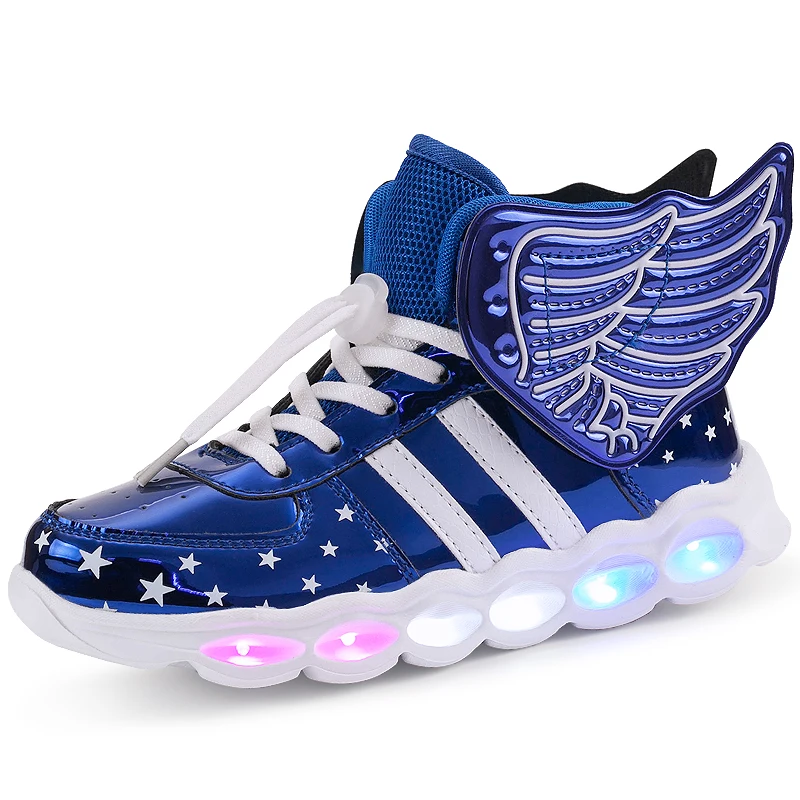 Boy and Girls Hot-sell 5 colors hidden button USB charging adults led children sneakers shoes led Kids Wing casual shoes