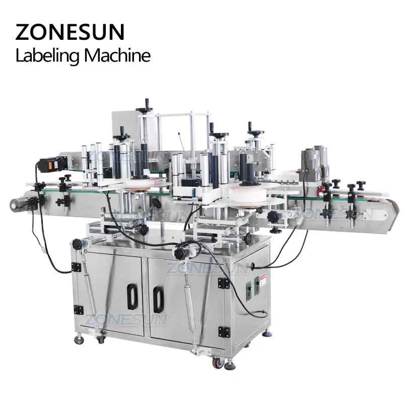ZONESUN ZS-TB301 двухсторонняя автоматическая вертикальная овальная машина для нанесения этикеток на бутылки с квадратным флаконом спереди и