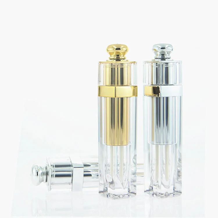 Acrylic PMMA material clear and gold empty square lip blam tube container 5ml transparent lipgloss bottle