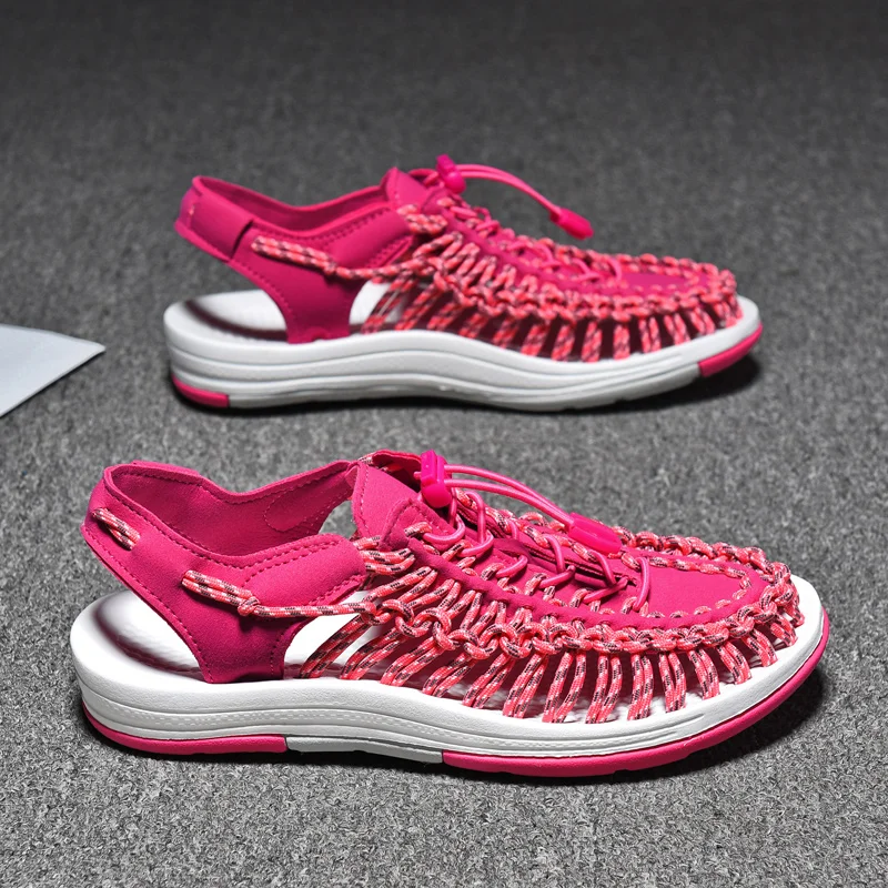 2024 unisex summer beach slippers sandals outdoor casual shoes handmade elastic woven sandals for women