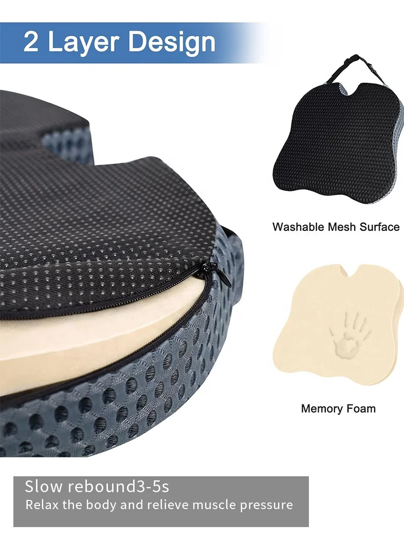New Arrival Non Slip Orthopedic Memory Foam Seat Cushion Car & Airplane Pain Relief Cover for Camping