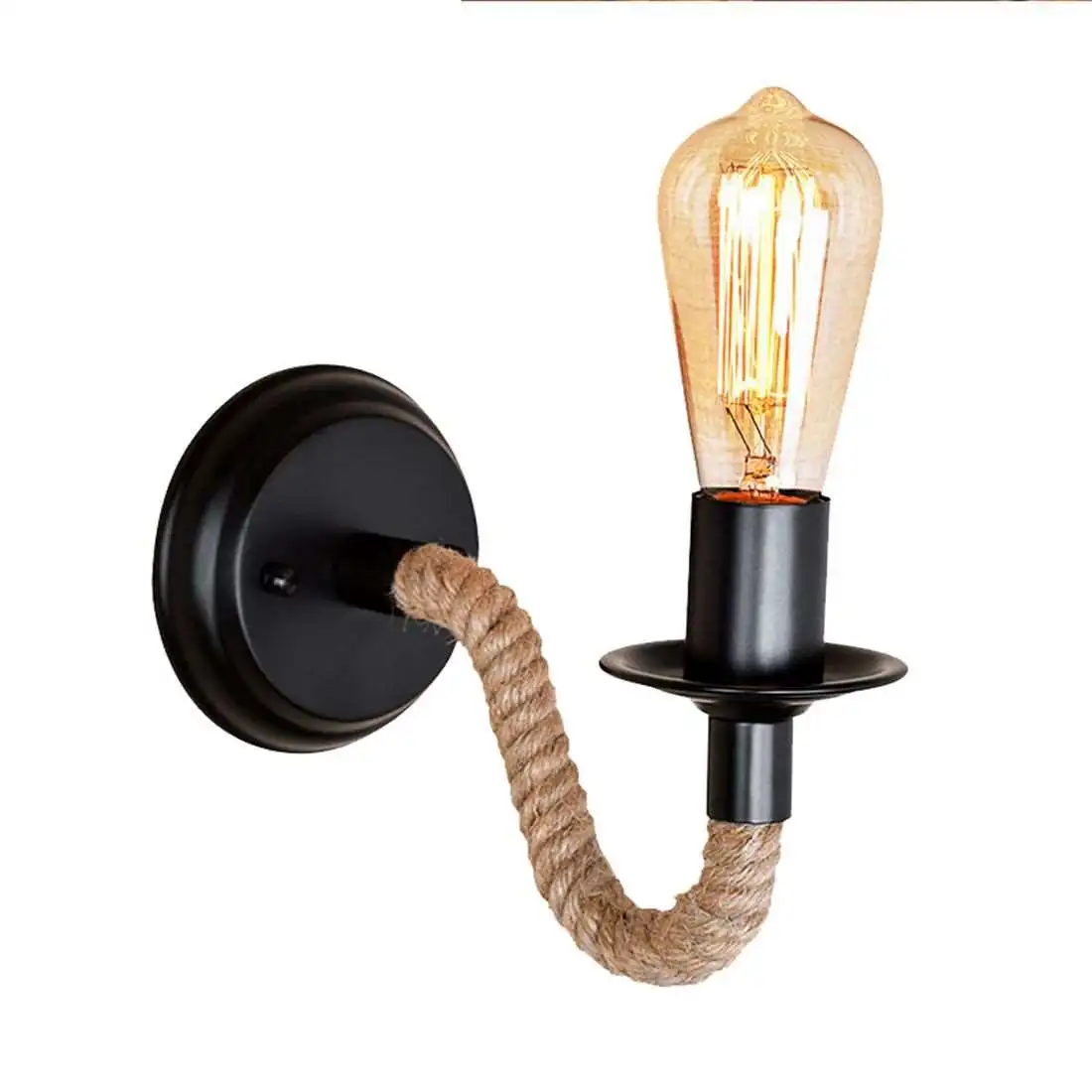 Country Retro Industrial Wind Hemp Rope Wall Lamp Wrought Metal Housing Cheap Hemp Rope Wall Lamp Bedside For Indoor