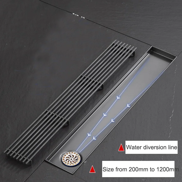 Wholesale china wholesale linear drain shower black stainless steel floor drain linear drain with Water diversion line