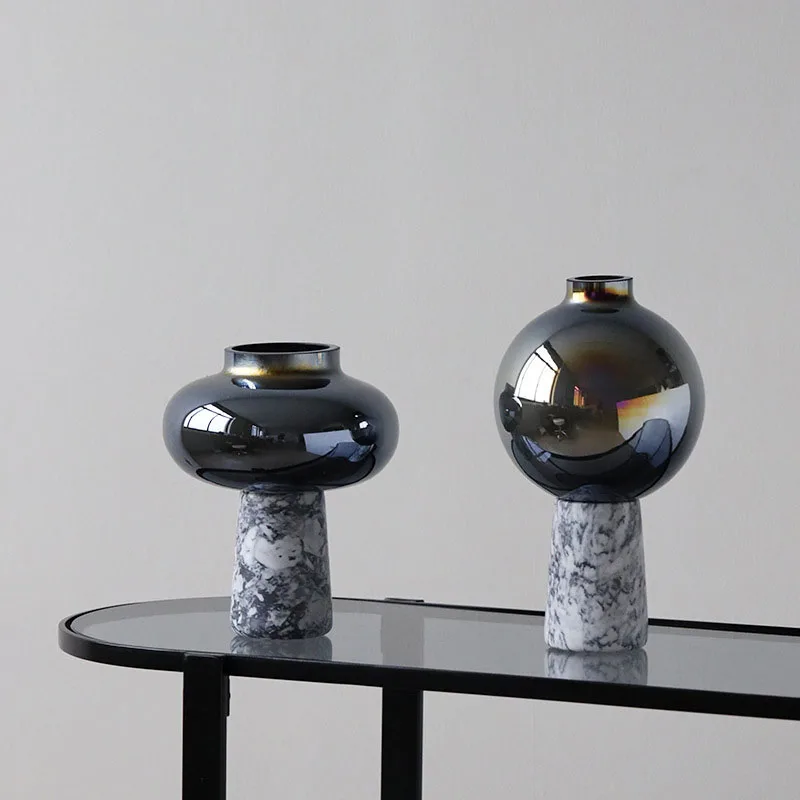 Light luxury marble flower vase and glass vase for home decoration