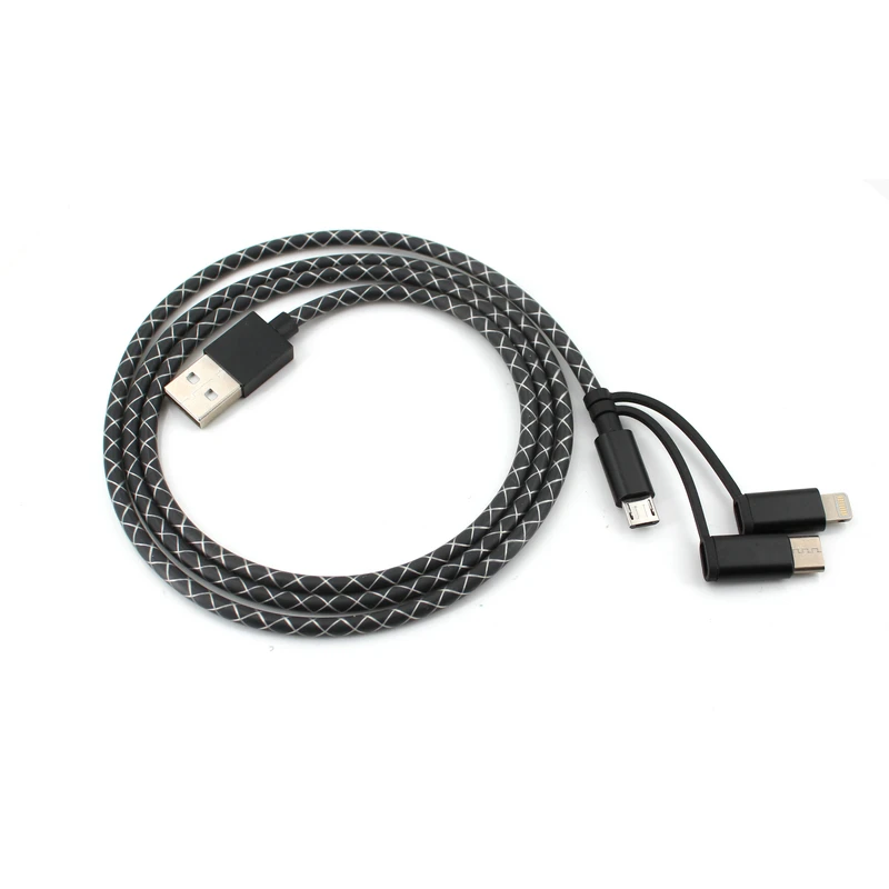 3 в 1, USB-кабель в кожаной оплетке для быстрой зарядки 2,0