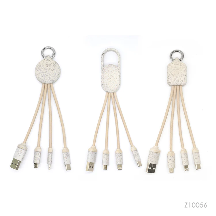 Кокосовая мочалка соломы Эко-дружественных 3 в 1 Многофункциональный USB кабель для зарядного устройства TYPE-C быстрое зарядное устройство брелок дома и на открытом воздухе