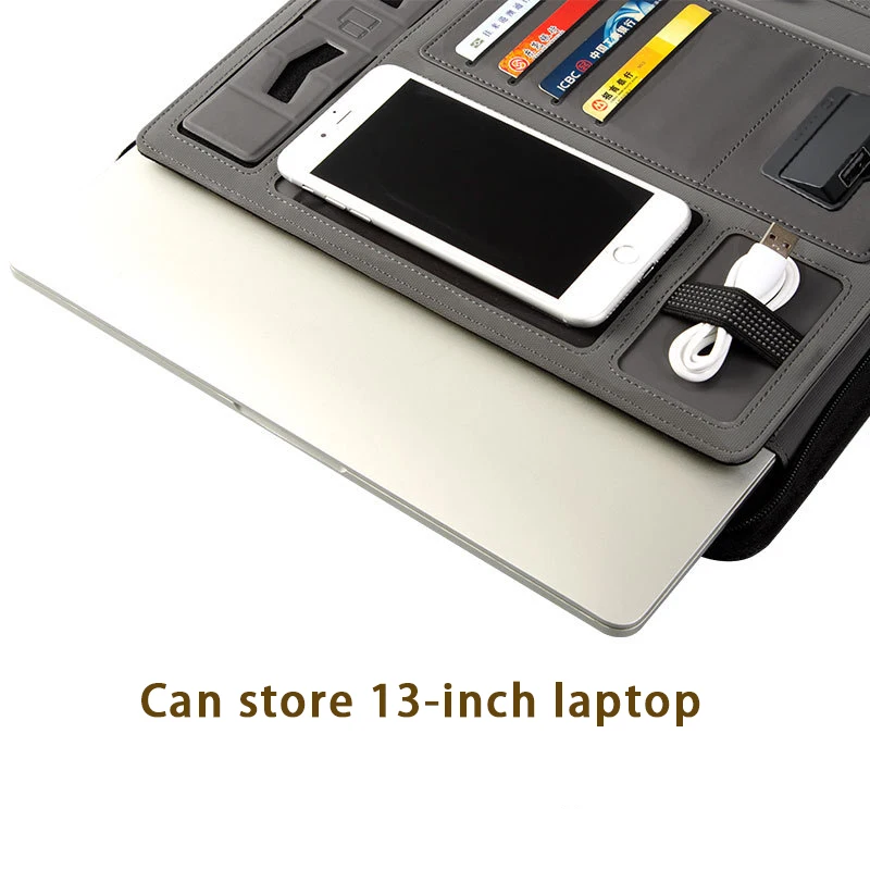 business Luxury A5 Leather  notebook With Power Bank Portfolio with power bank