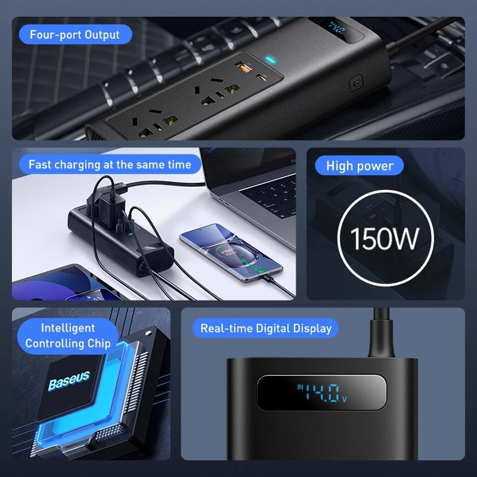 300W Car Inverter DC 12V to AC 220V Digital Display Auto Power Inversor USB Type C Fast Charger For Car Power Adapter