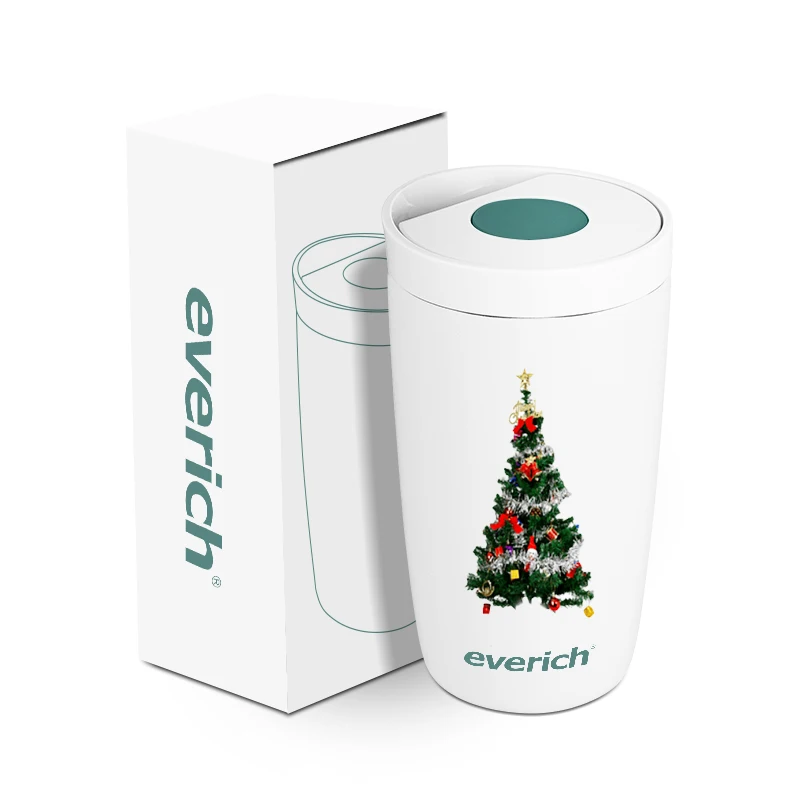 Christmas Style Portable Leak Proof Thermo Coffee Mug Vacuum Stainless Steel Button Lid Coffee Mug 12 Ounce