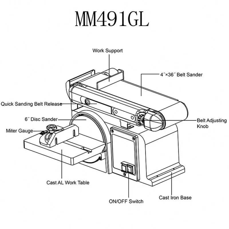 2980rpm Constant Speed Motor Driven Belt Disc Sanding Machine DIY Cast Iron Customizable Economic Electric Sander 80# & 80# 50HZ