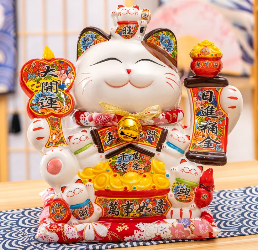 Feng Shui statue Fortune Cat coin box 10 inches lucky cat piggy bank Maneki-neko Decoration for home ornament gift