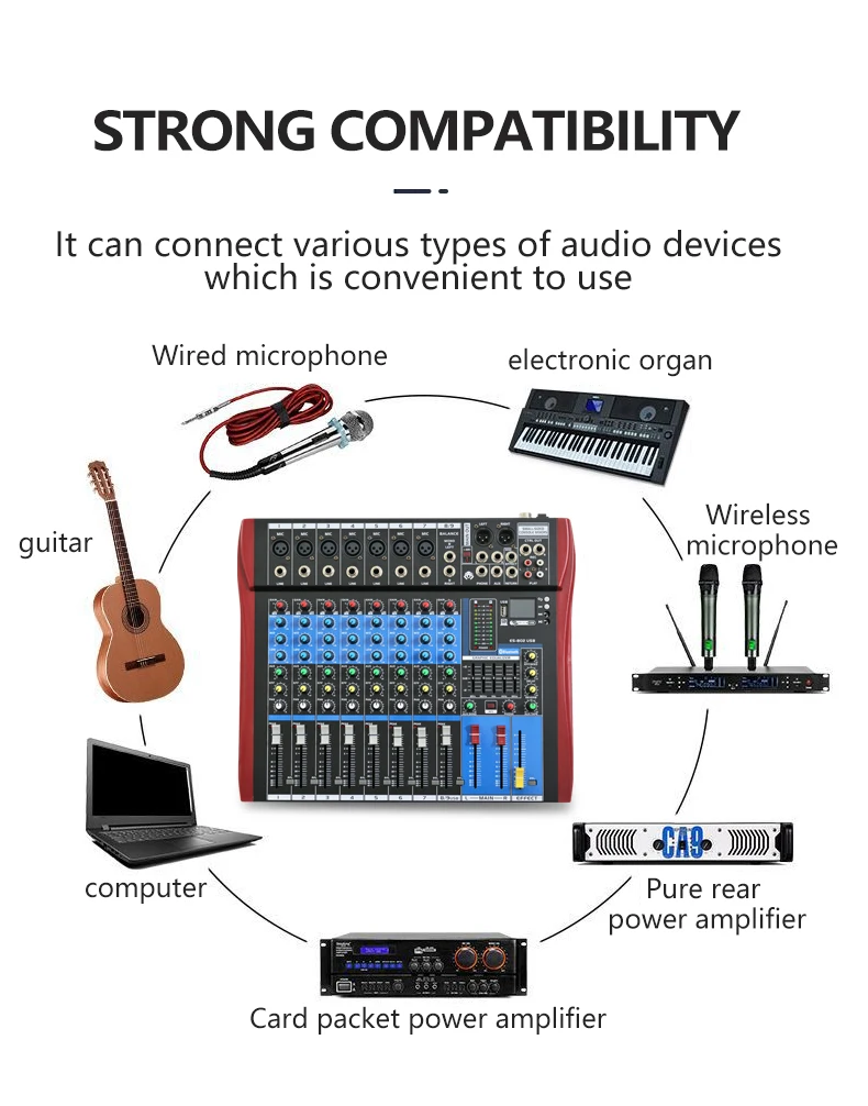 Professional Studio Music Equalizer 6 Channels Analogue Mixing Console Digital Effect Processor Audio Mixer