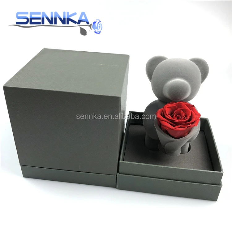 Wholesale Rose Bear Lovely Teddy Bear with A Preserved Fresh Eternal Rose Flower For Valentine Day Gift