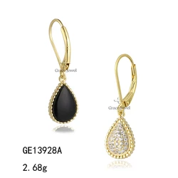 Grace Jewelry Manufacturer Supply Water Tear Drop Custom Black Agate Pendant Charm Earrings Jewelry Set