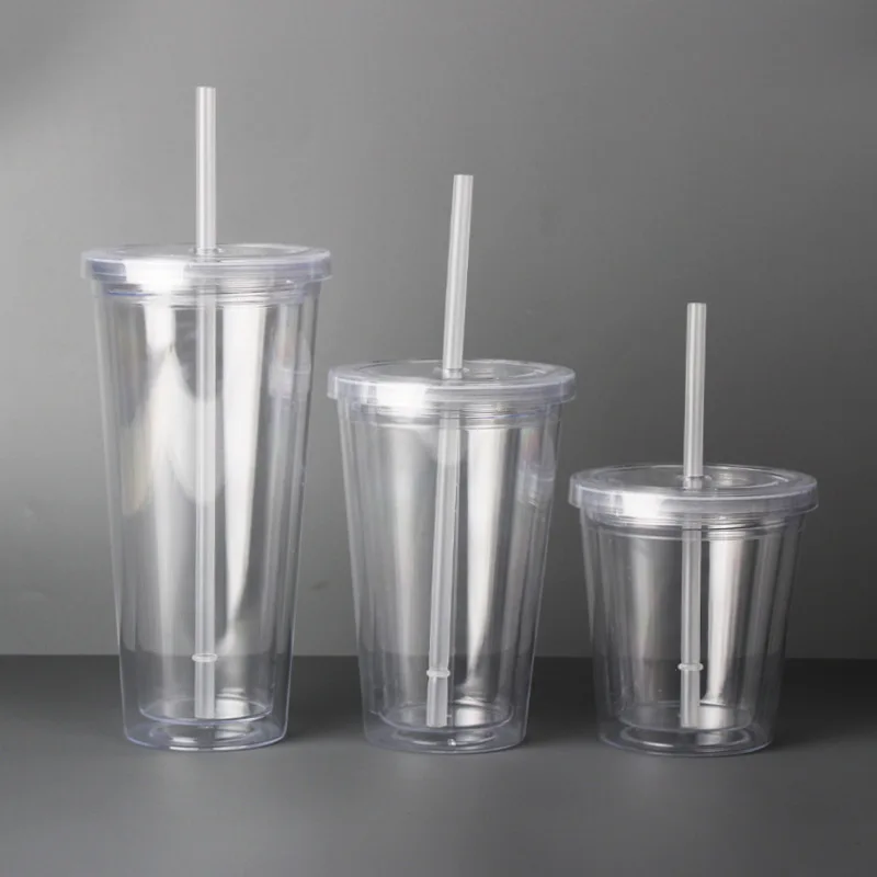 Изготовленный На Заказ 12oz 16oz 24oz 32 Многоразовые Путешествия льда кофейные кружки с двойными стенками стаканы из прозрачного пластика соломенная чашка крышкой и