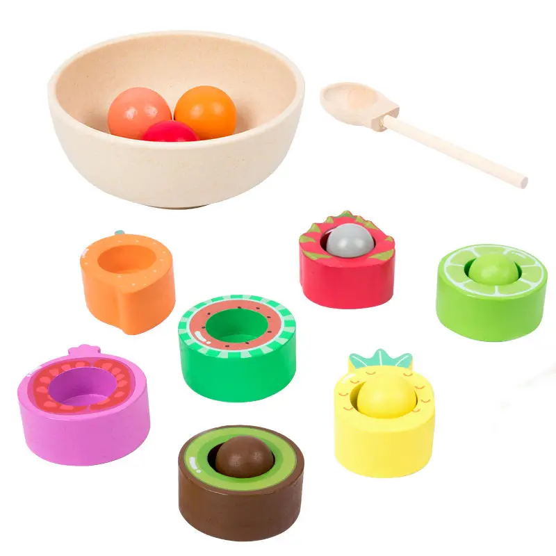 2024 Funny Montessori Kids Wooden Ball Color Classification Cognitive Matching Fruit Training Education Puzzle Ball in Cups Game