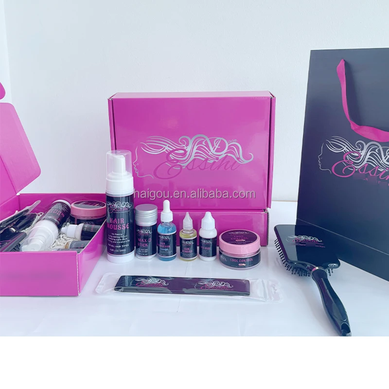 Custom Wig Install Boxes Private Label Lace Wig Kit Packaging Waterproof Hair Tint Spray Edge Control Lace Glue
