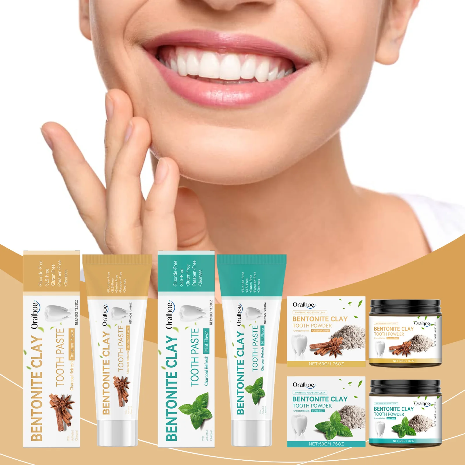 Hot selling ORALHOE long-lasting fragrance breath effectively cleanses tartar, whitens and repairs Bentonite clay toothpaste