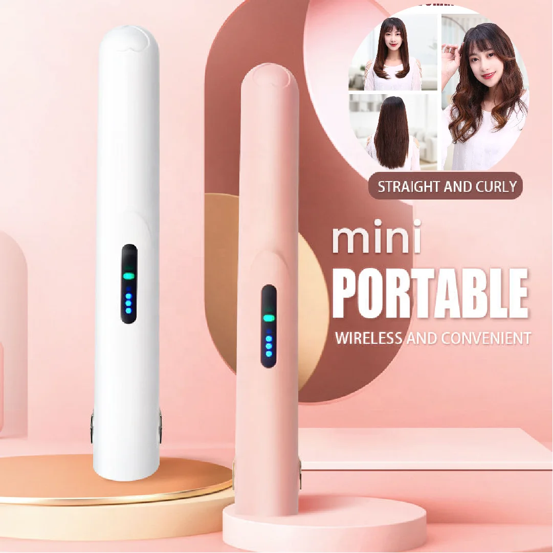 Hot sale Cordless wireless portable flat iron Mini USB charging Fast bangs Curling straightener Curling iron