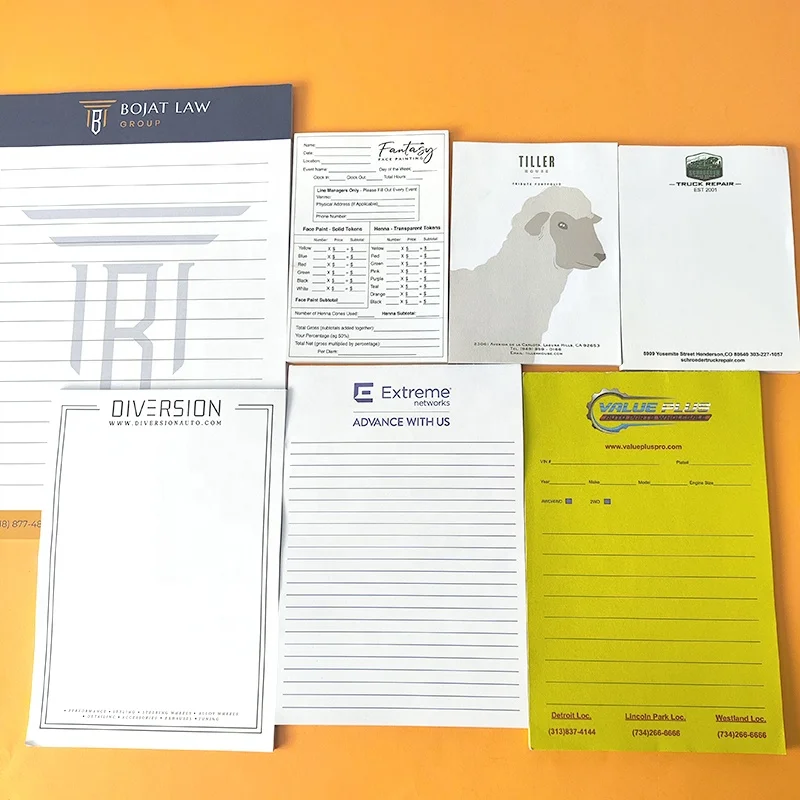 Custom Size White Plain A5 A4 Memo Pad Logo Full color Printing Business notepad Writing tear off Paper Note Pads
