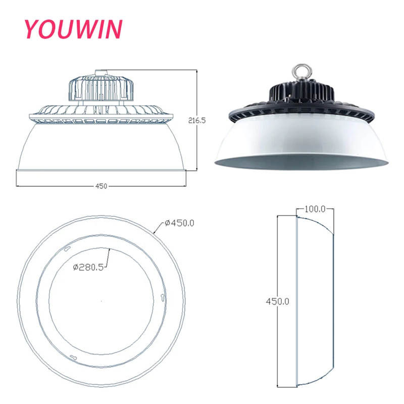 YOUWIN High quality led high bay light 100w 150w 200w round garage industrial lamp series led high bay light ufo