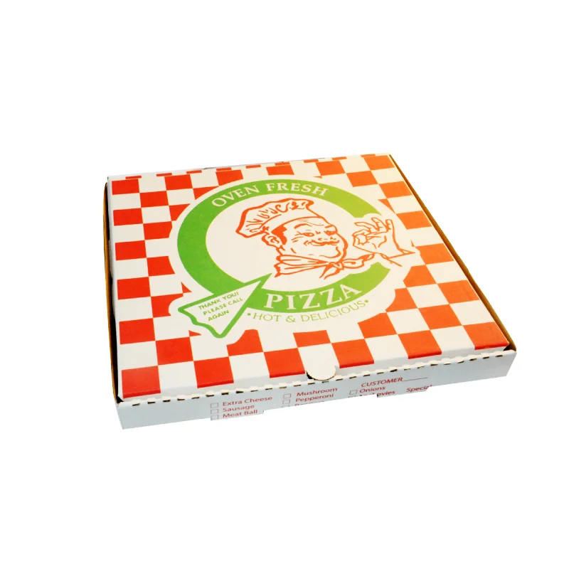 Custom printed disposable durable corrugated packaging in multiple sizes for take-away pizza boxes