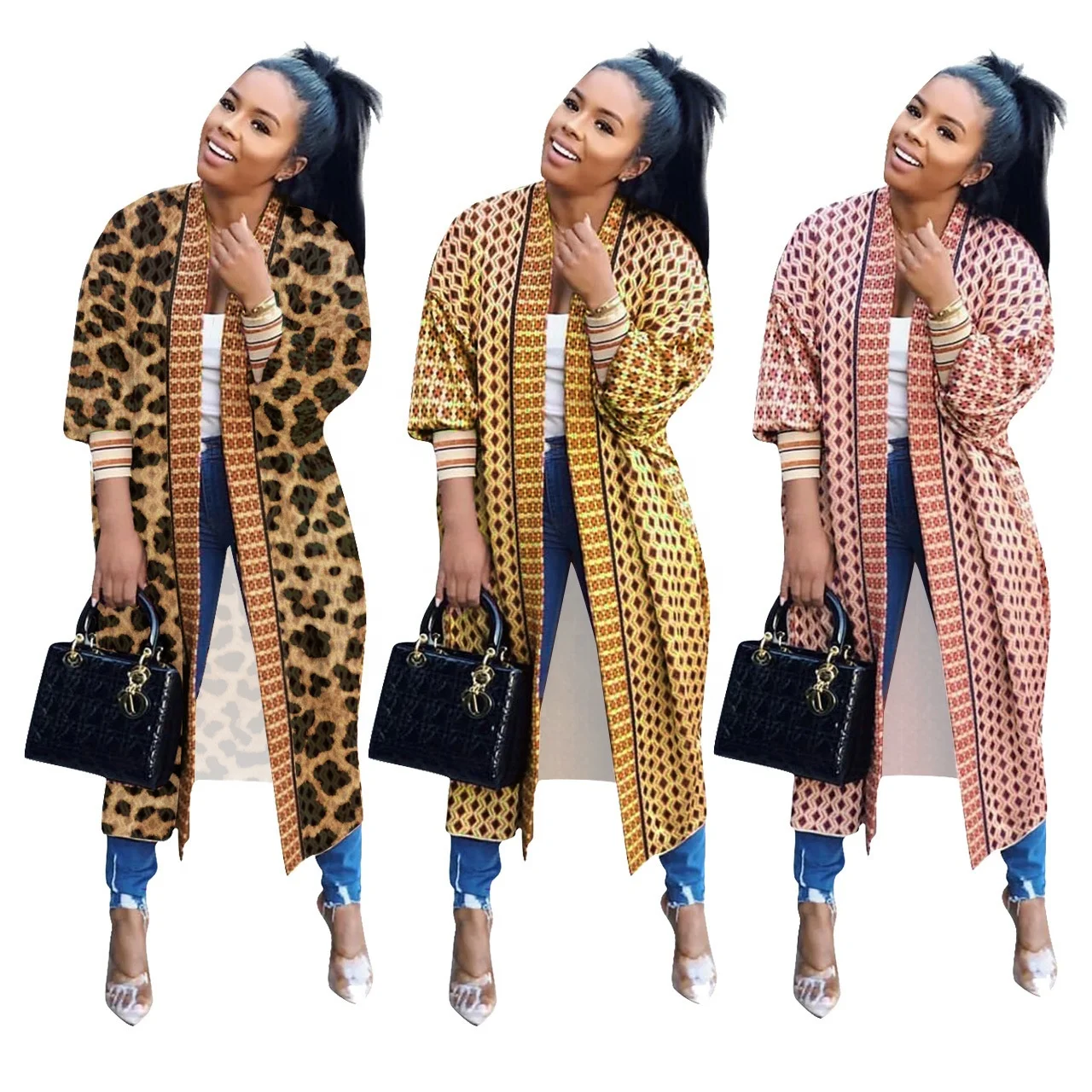
Hot Sale 2021 ladies autumn and winter leopard print women trench long coat for women 