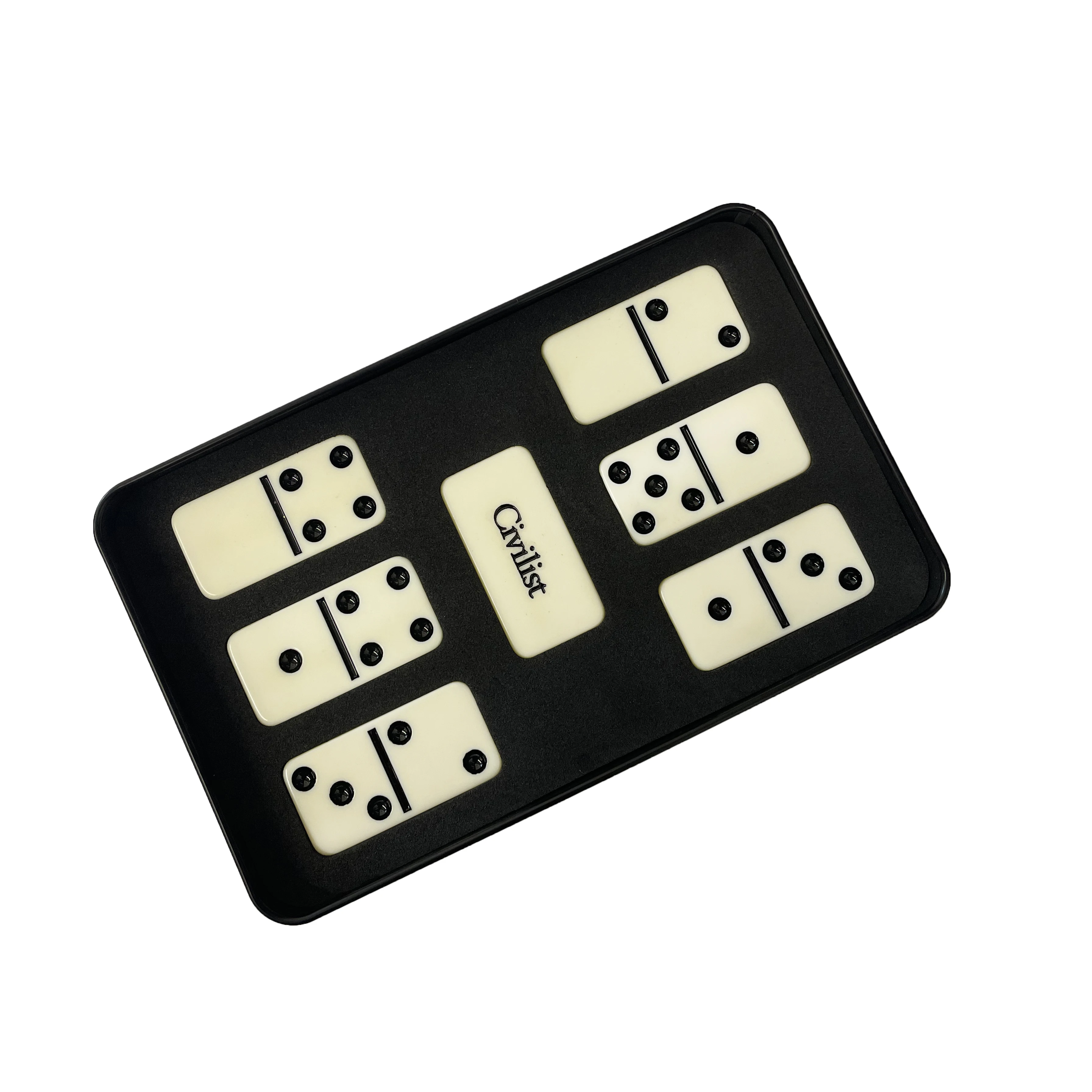 Wholesale Tin Box Custom Logo Domino Game Domino Set Case Toys White  Plastic Stones Metal Box Package Dominoes Set