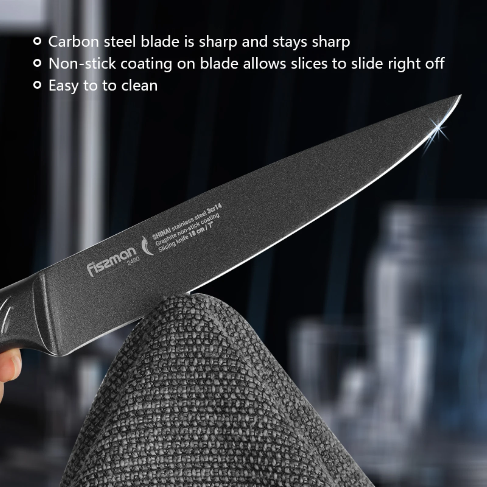 FISSMAN 7 'нож для нарезки Shinai с графитовым антипригарным покрытием 3Cr14 стальные кухонные ножи