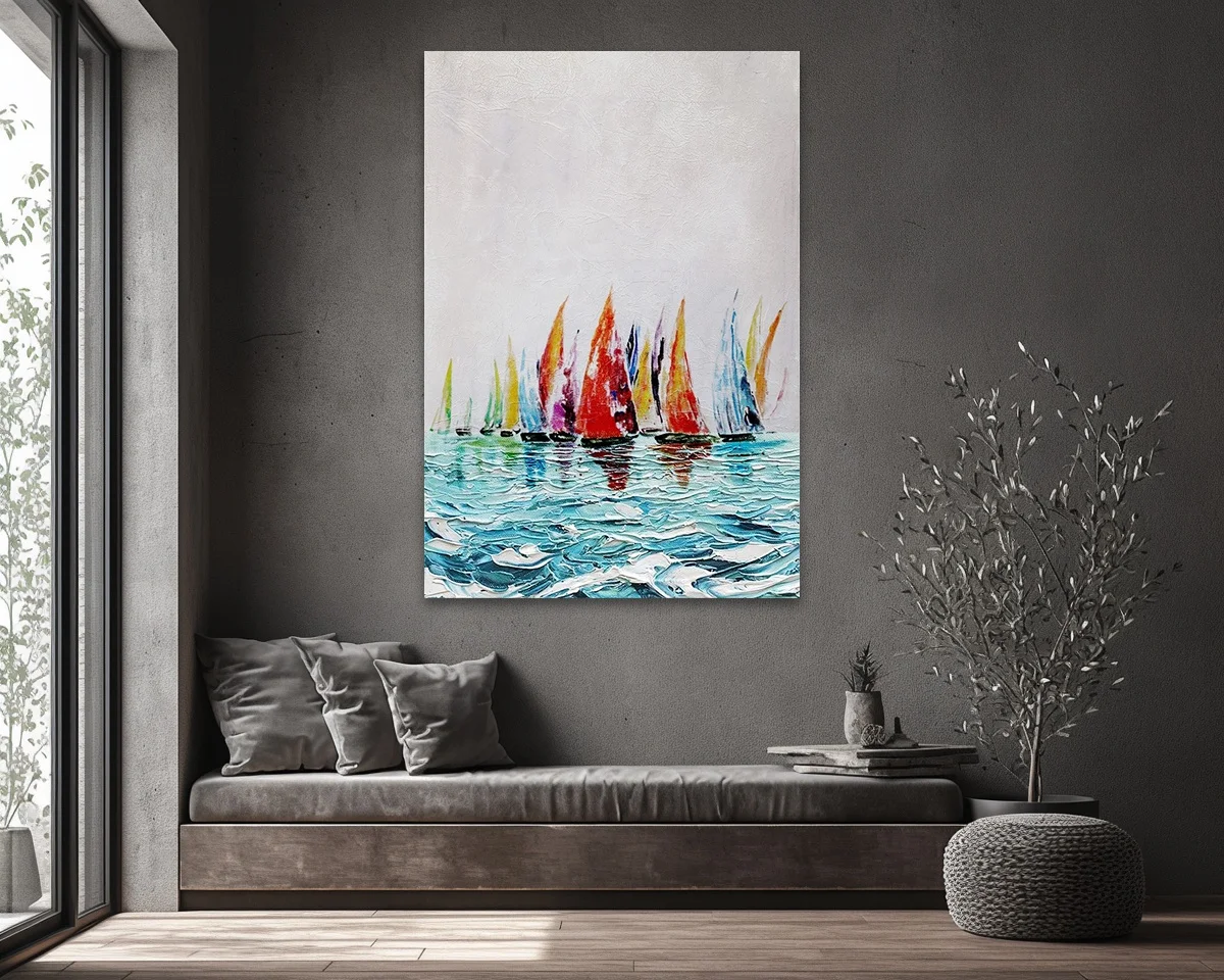 Modern Simple Original Plain Sailing Galleon Sea Hand-painted Texture Thick Oil Abstract Canvas For Hotel Projects
