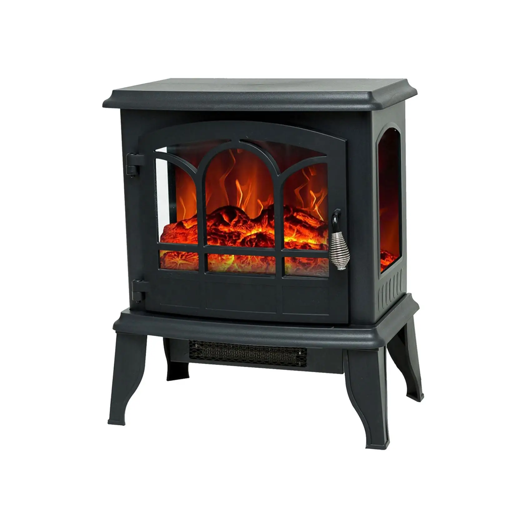 Electric Fireplace Stove 3 Sides Visible Operable Door With Adjustable Thermostat Low High Heat