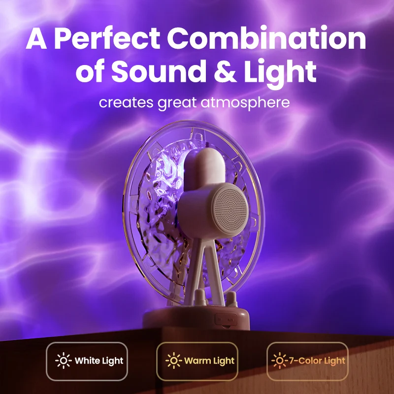 Romantic Ferris Wheel Sleep Aid Music Speaker Lamp 2000mAh Rechargeable Water Ripple Projector Night Light Mini Speaker Lamp